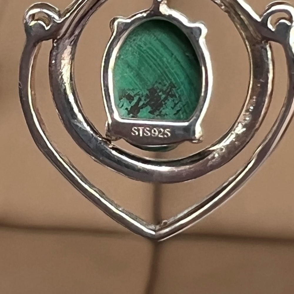 African Malachite Sterling Silver Dangling Drop Earring - Picture 8 of 9
